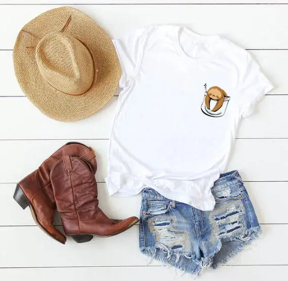 

YEMUSEED New Summer Kawaii Animal Printed T-shirt Sloth Cartoon Short sleeve Tops Casual Tee shirt FFV297