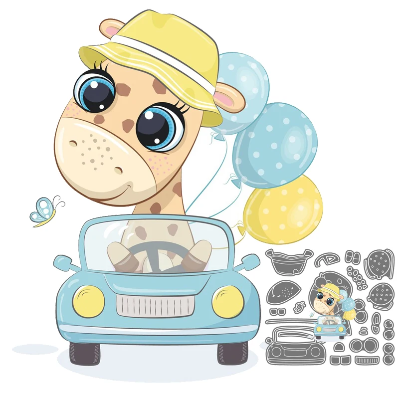 

New Metal Cutting Dies Cute Giraffe Driving Car Kid's Gift Stencils Die Cut for DIY Scrapbooking Album Paper Card Handicrafts