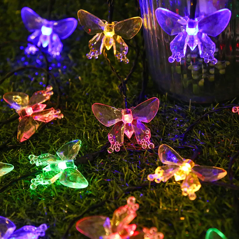 LED Solar Butterfly Crystal Fairy String Lights Christmas Waterproof New Year Solar LED Lights Outdoor Garden Wedding Decoration