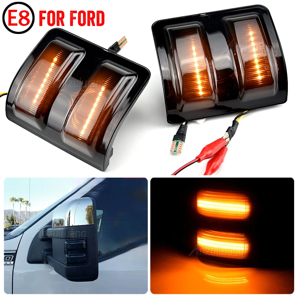 

2pcs For Ford F250 F350 F450 F550 2008-2016 Dynamic LED Car Light Smoked Lens Amber LED Side Mirror Marker Lamps