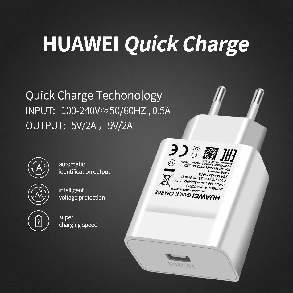Huawei подлинное быстрое зарядное устройство 9V 2A QC 2,0 быстрое зарядное устройство USB адаптер Micro кабель для P8 P9 Plus P10Lite Honor 8 9 Mate10 Nova 2i 3