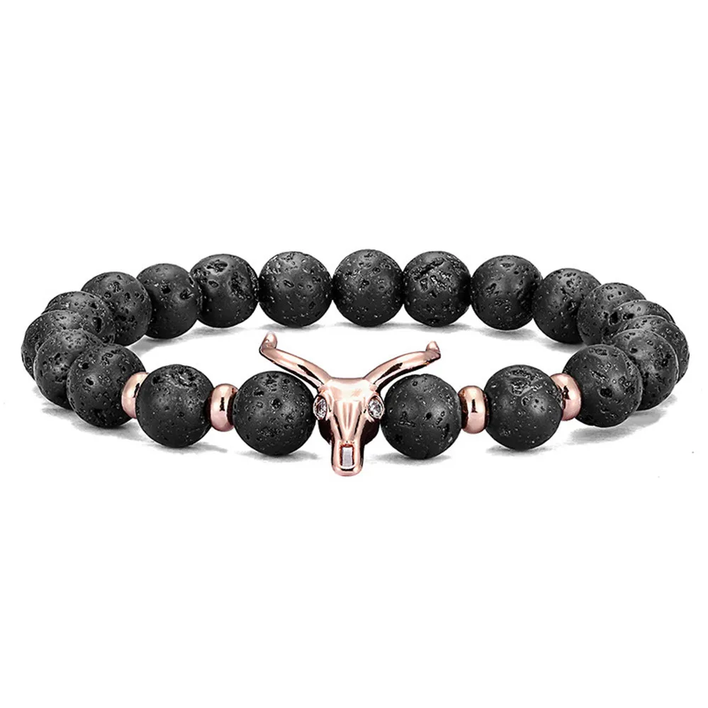 

Niu Tau Micro Inlaid Zircon 8mm Volcanic Stone Bracelet men's New Fashion Natural Stone Beaded Bracelet