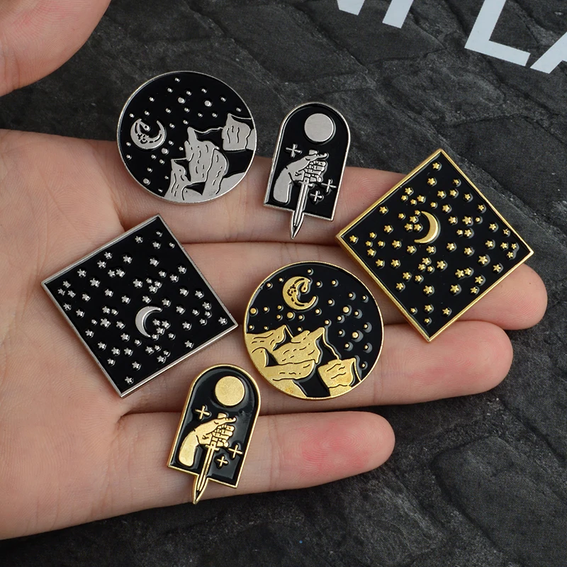 Эмалированные заколки Dark series в виде ночного неба сияющих звезд и Луны значки