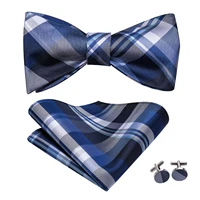 lh 2008 hi tie fashion blue plaid bow ties for men wedding party butterfly tie pocket square cufflinks set silk mens bowtie