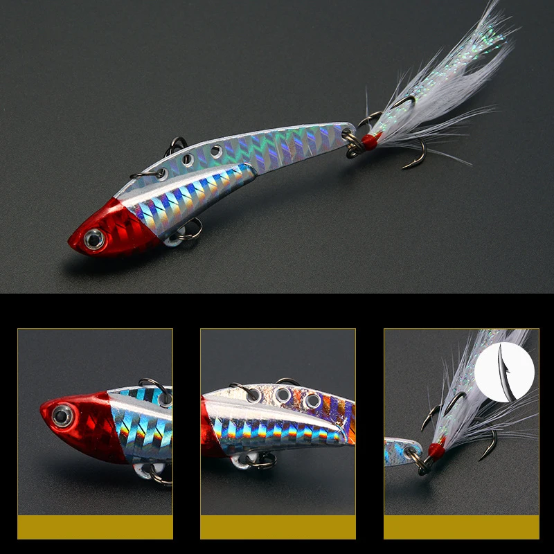 

1Pcs Metal VIB 13/18/25/30G Fishing Lure Vibration Spoon Hard Baits with Feather Crankbait Wobbler Swimbait Cicada VIB Tackle