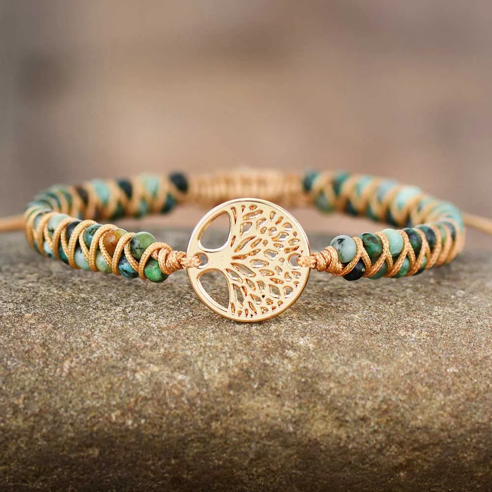 

Tree Charm Bracelets African Japser String Braided Bracelets Yoga Friendship Lover Bracelet