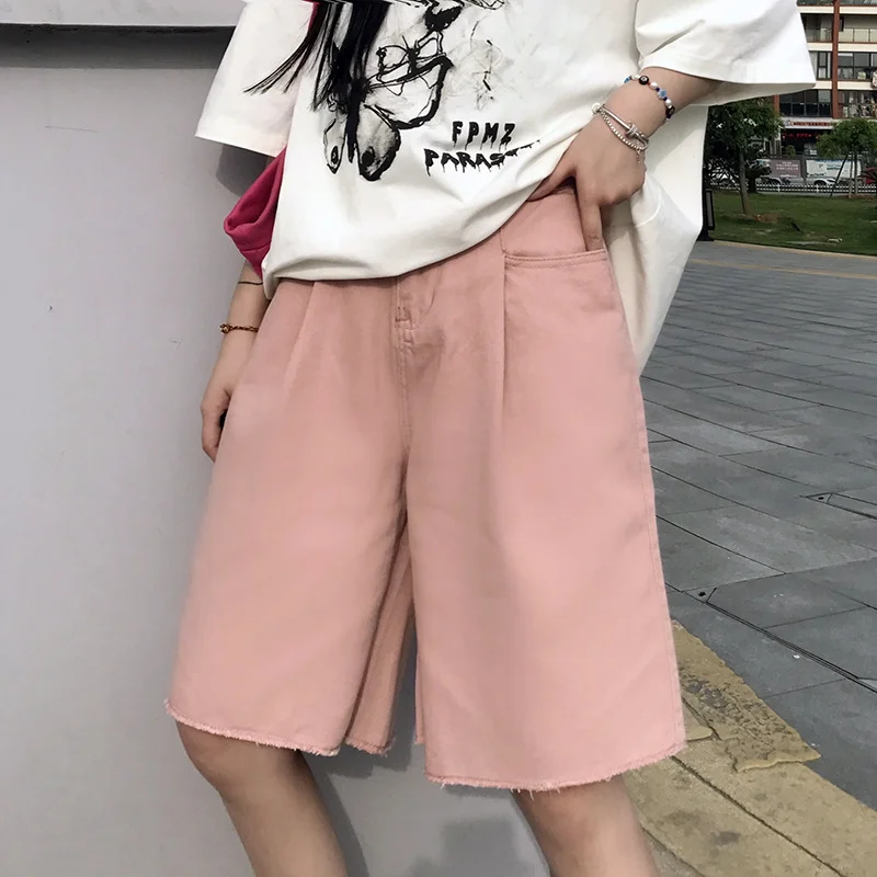 

Женские короткие джинсы 2021, летние новые пятиконечные джинсовые брюки в стиле Харадзюку, широкие брюки с высокой талией, Мешковатые повседн...