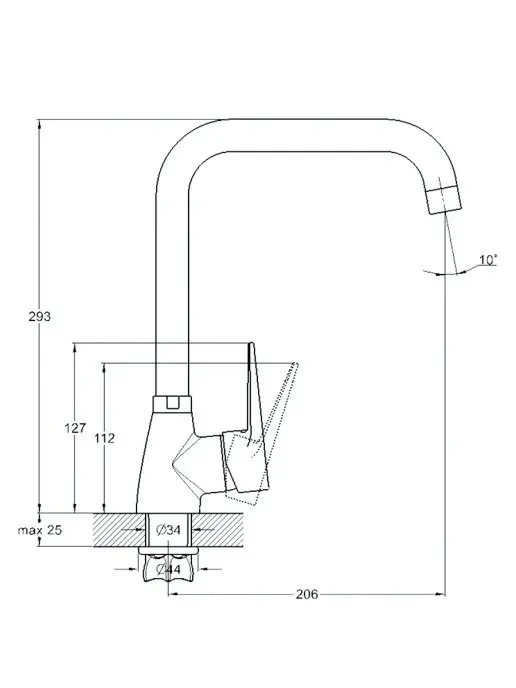 G-lauf Смеситель для кухни с высоким поворотным изливом однорычажный хромированный