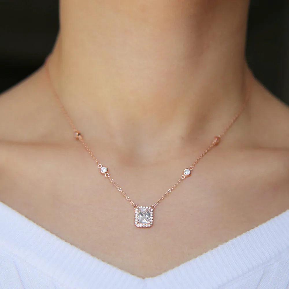 Розовое золото Цвет квадрат Искрящийся Кубический Цирконий Серебро 925 пробы cz