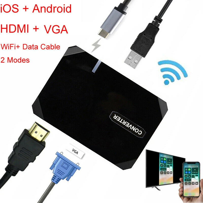 Беспроводной Wifi USB кабель для передачи данных 2в1 VGA HDMI адаптер Дисплей Airplay телефон к телевизору HD tv для iPhone XR Xiaomi huawei P30 iOS Android