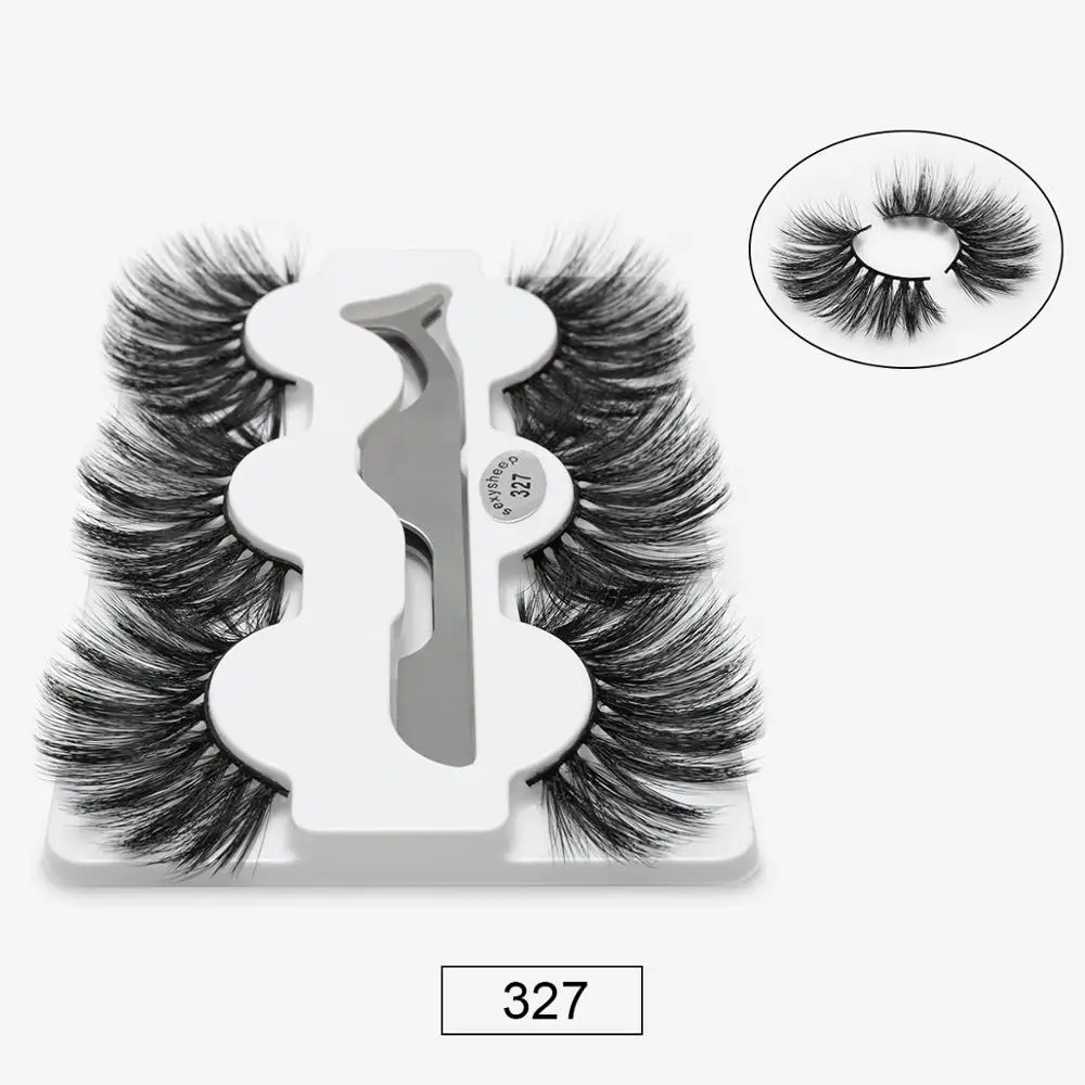 327 SEXYSHEEP, 3 пары, 25 мм, 8D, норковые ресницы, натуральные, длинные, для завивки накладных ресниц, объем, накладные ресницы, макияж, удлинение, ресницы «maquiagem» - Цвет: 327