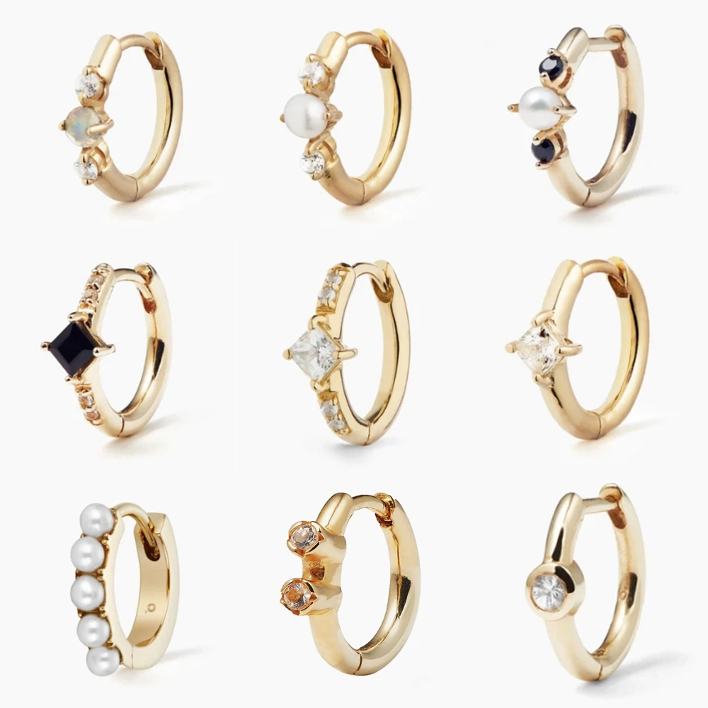 

Slovecabin 2019 New Single Huggies Clips Crystal Pearl Hoop Earring 925 Sterling Silver Gold Opals Loop Circle Women Jewelry