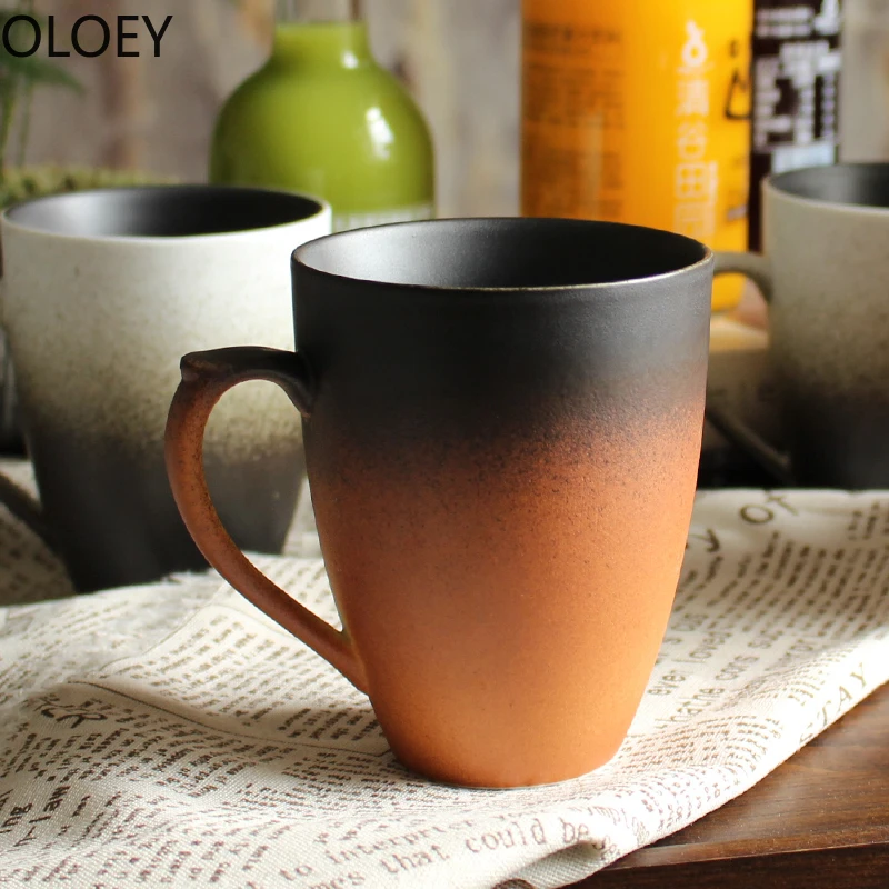 Ретро японская кофейная кружка креативная с ложкой ручная керамическая чашка