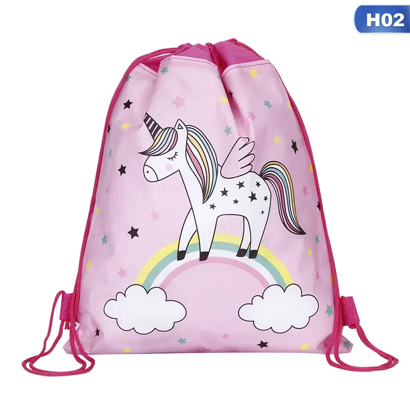 

Free shipping Unicorn Drawstring bag for Girls Travel Storage Package Cartoon School Backpacks Children Birthday Party Favors