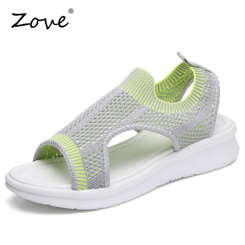 ZOVE Women Flat Sandals 2019 Summer Casual Mesh Outdoor Sandlas Fashion Slingback Slip On Ladies Chic Travel Shoe Beach | Обувь