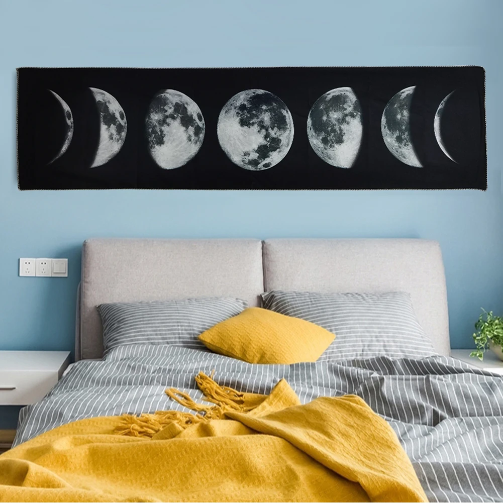 Настенный Гобелен фазы Луны украшение на стену для гостиной спальни черно-белый