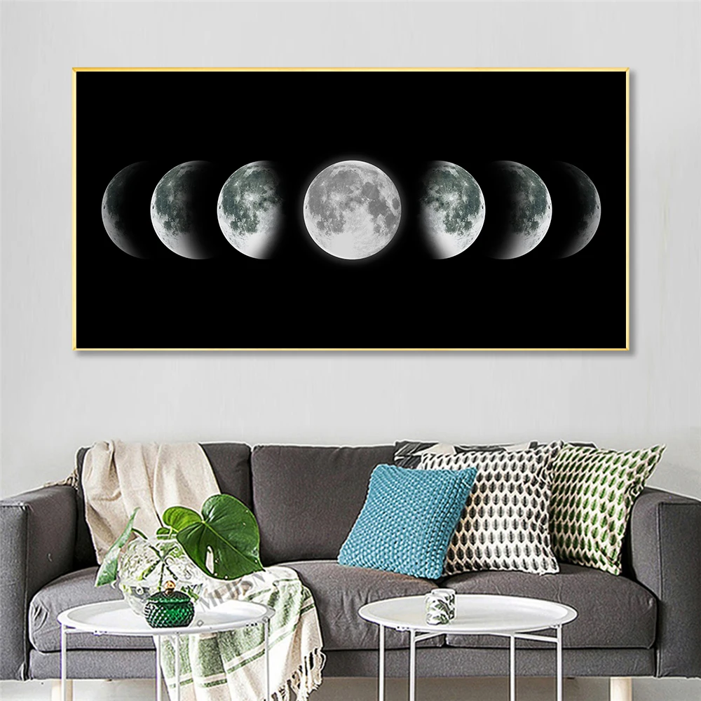 Звездное небо луна звезда Плакат Wall Art Холст Для Живописи принт Черный и белый