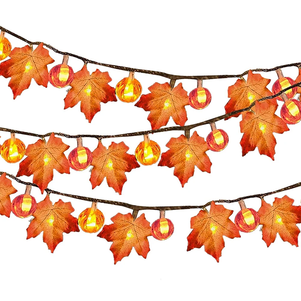 

Гирлянда в виде кленовых листьев с 40 светодиосветодиодный, 3D светильники в виде тыквы для Хэллоуина, Осеннее садовое вечерние чное украшени...