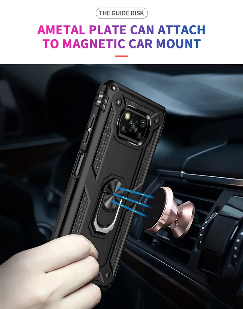 

For Xiaomi Pocophone Poco X3 NFC Case Shockproof Armor Stand Holder Car Ring Phone Case for Mi Poco X3 Pro Back Cover