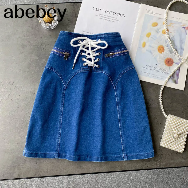 

Zip Sexy High-Waisted Skirts Women Slim Harajuku Vintage Denim Skirt Ruched Drawstring Streetwear Pencil Skirts Mini Saias