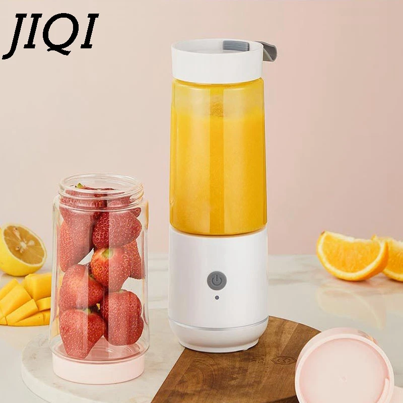 JIQI USB электрическая перезаряжаемая соковыжималка, мини-бутылка, блендер для овощей, фруктового сока, миксер для смузи, съемная чашка