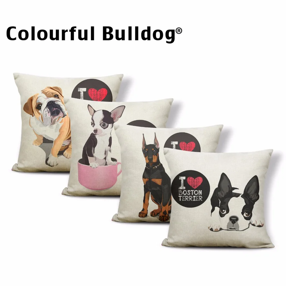 Чехлы для подушек с милым бультерьером биглом, Boston Terrier, боксерская собака, наволочки для подушек, бульдог, кошка, чихуахуа, доберман, домашний декор 43 см