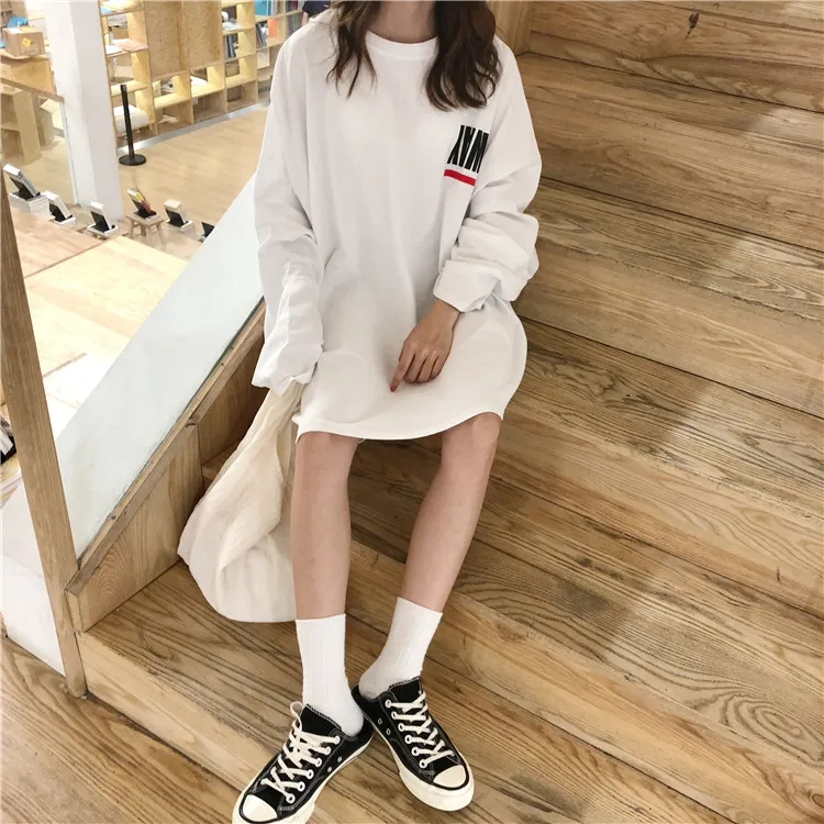 

Autumn 2019 New Korean Style Ulzzang Harajuku Vintage Back Letter Printed T-shirt For Women Loose Long Sleeve T Shirt Female Top