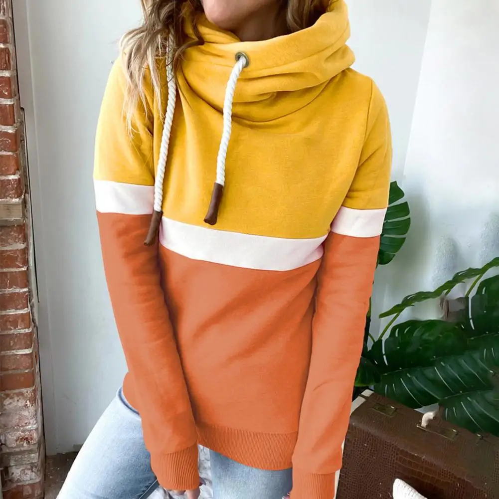 Осенне-зимняя Повседневная Толстовка контрастных цветов с кулиской Женская