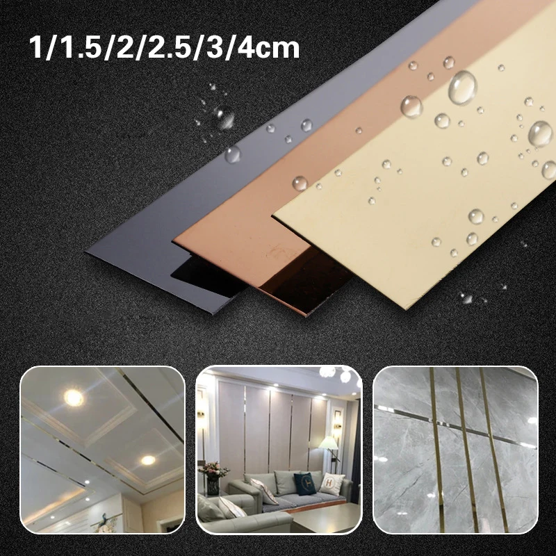 

5 Meter Flat Decorative Lines Self-adhesive Stainless Steel Background Wall Ceiling Edging Strip Black Titanium Gold Edge Strips