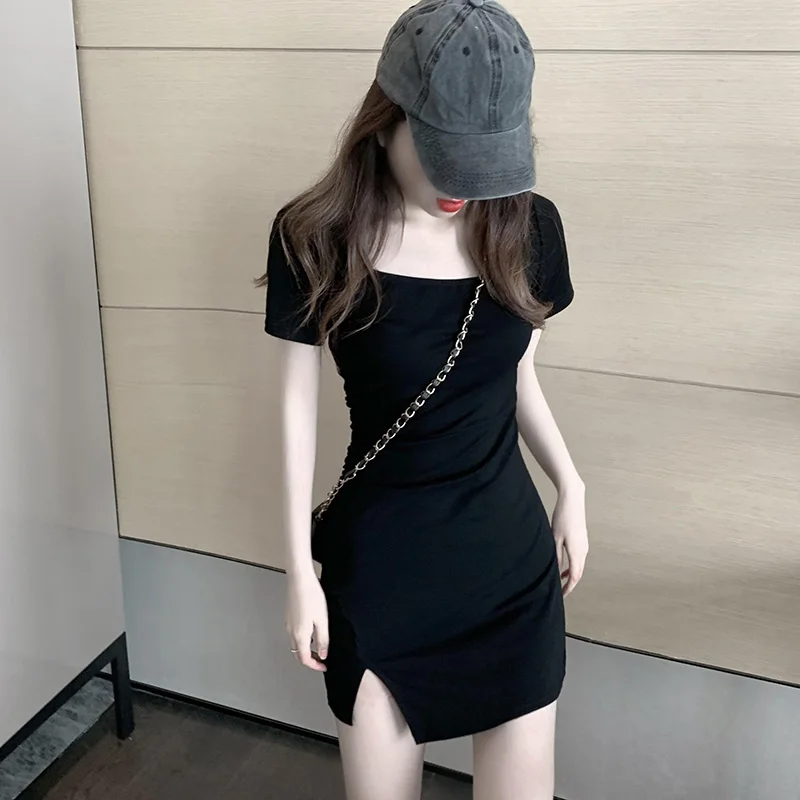 

French Gentle Hepburn Wind Black Square Collar Dress 2021 New Spring Retro Dignified Sense of Design Niche Skirt