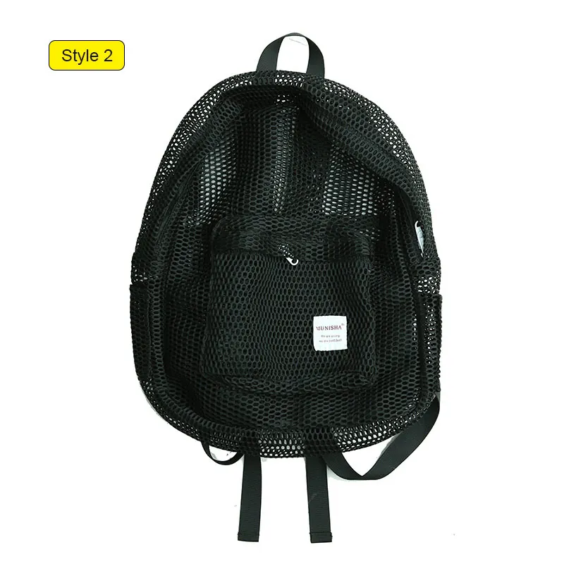 Style 2 Black Яркий цвет, прозрачный сетчатый пляжный рюкзак на плечо для девочек-подростков, летняя складная сумка для хранения, женская сумка Tas XA565WD - Цвет: Style 2 Black