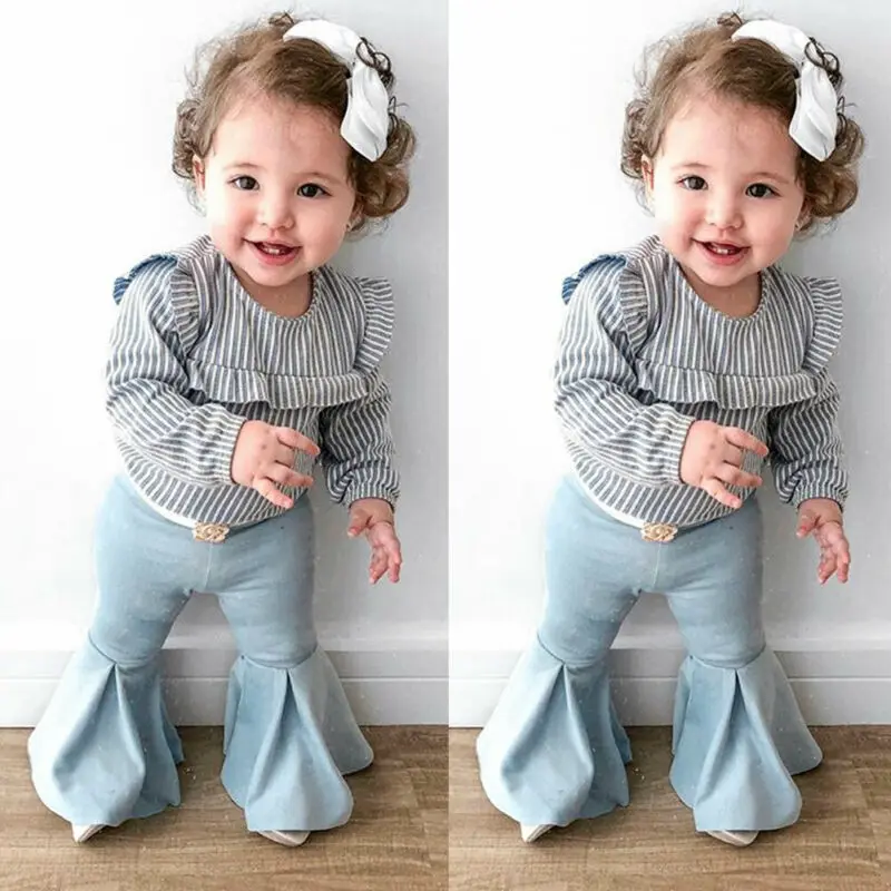 Pudcoco/осенний топ в полоску с длинными рукавами для маленьких девочек +
