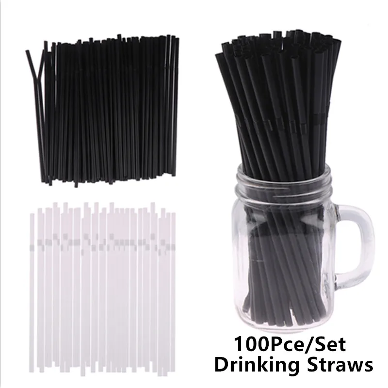 

100Pcs Drinking Straws 6*210mm Black White Long Flexible Wedding Party Supplies Plastic Drinking Straws DIY Kitchen Accessories