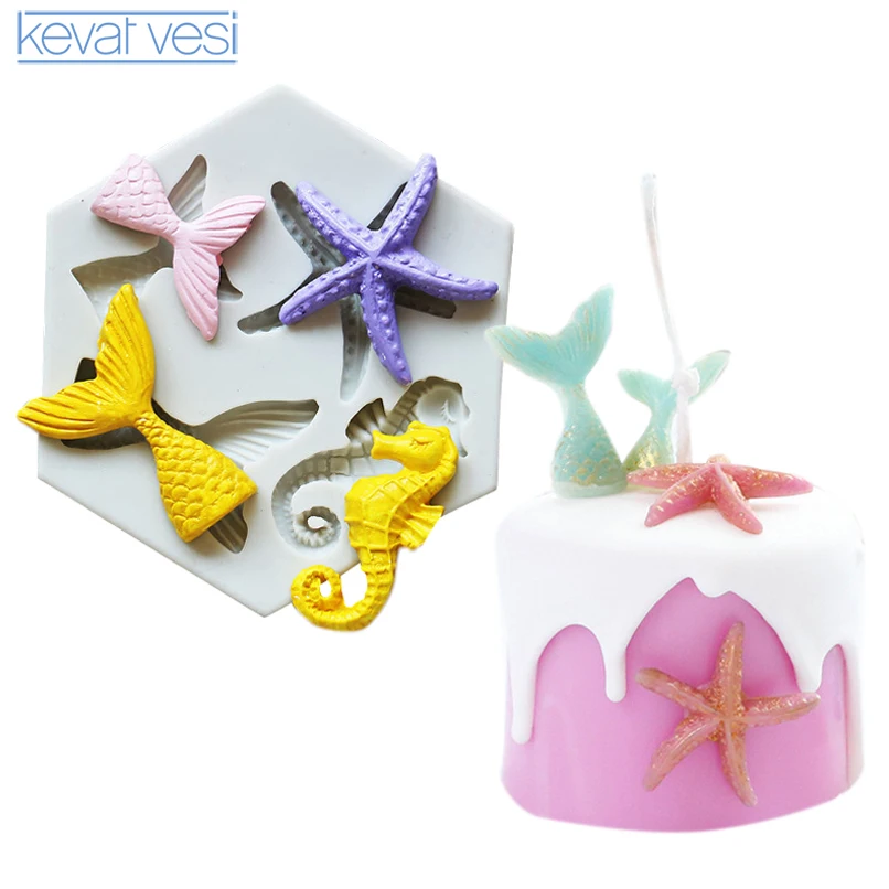 

Mermaid Tail Starfish Silicone Mold Seahorse Shaped Fondant Cake Decorating Tool Epoxy Resin Mold Diy Handmade Baking Mold