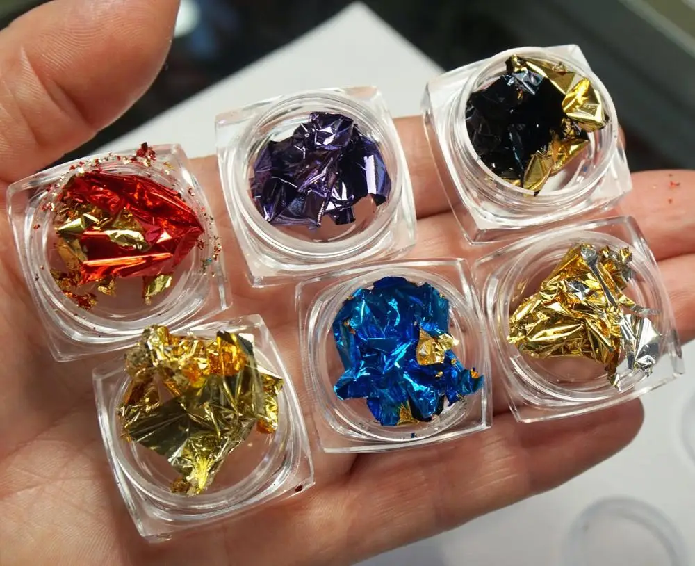 6 банок/12 банок фольги хлопья для ногтей подарочный набор из различных фольг s