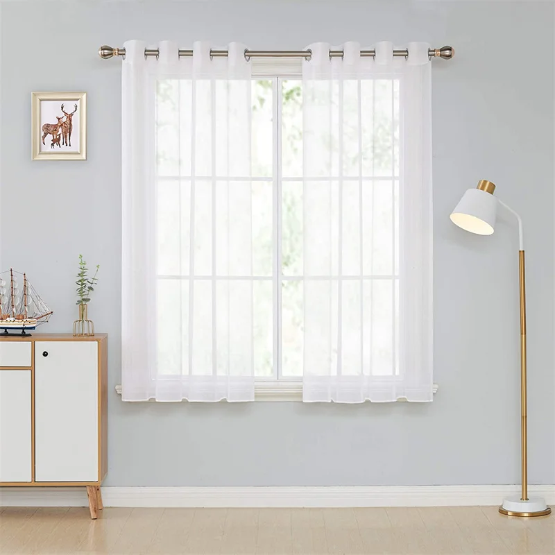 

XUNTUO Modern Solid Color White Short Sheer Curtains for Living Room Bedroom Child Room Tulle Kitchen Window Treatment Drapes