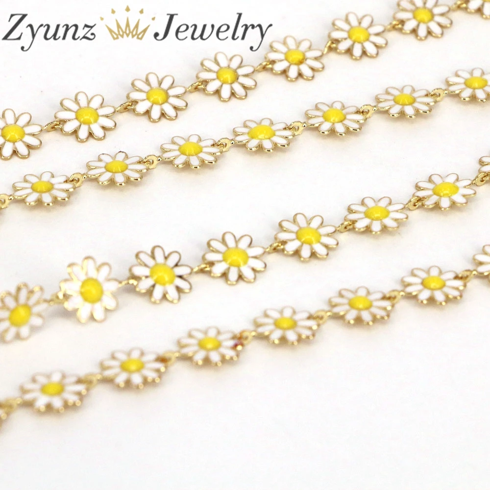 5 метров необработанная латунная амулетная цепочка с маргаритками позолоченная