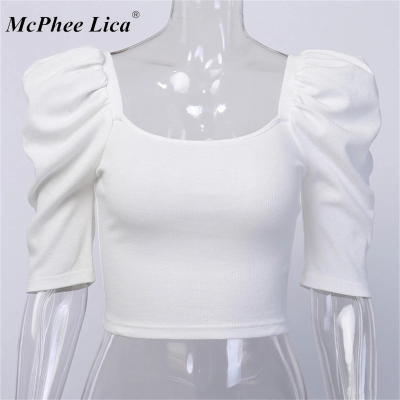 Винтажный буф рукав женская блузка квадратный вырез корейский стиль топы