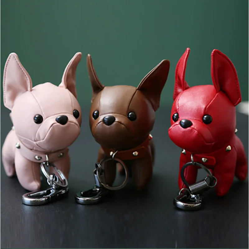 PU leather Animal French Bulldog Car key ring Pendant Handicraft Doll toys Ornament Decoration Creative souvenir birthday gift | Игрушки и