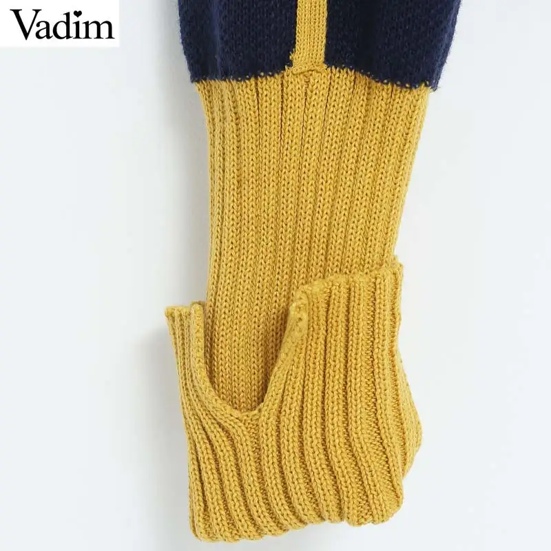 Vadim Женский вязаный свитер с капюшоном в стиле пэчворк большой размер длинный