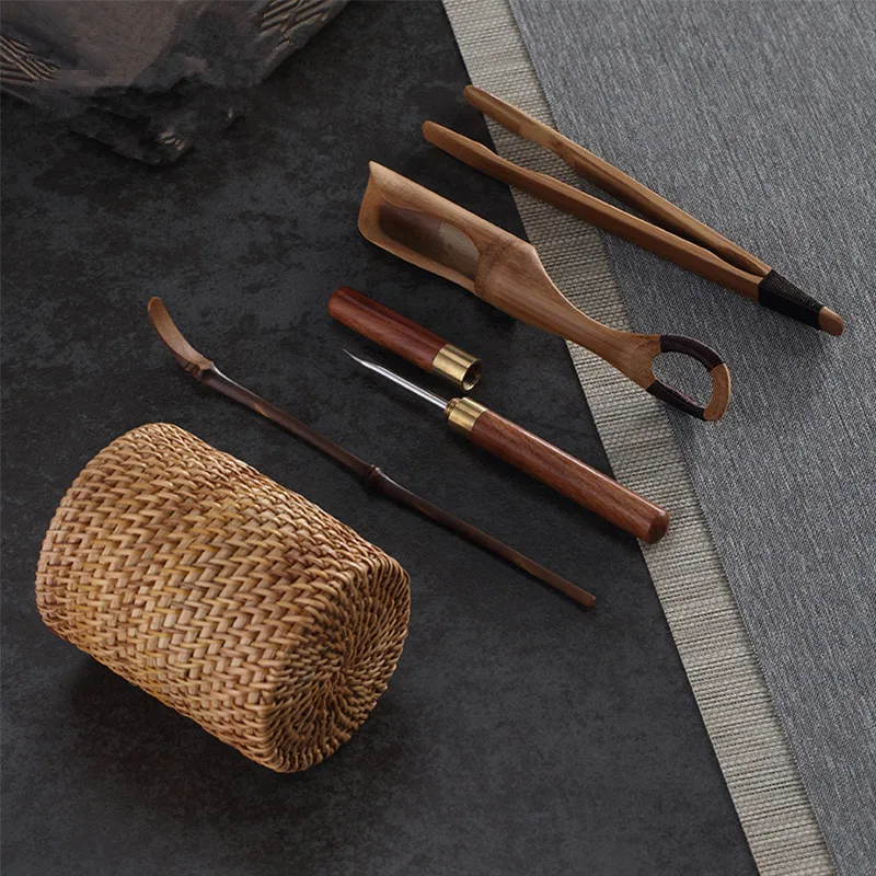 

Handmade Rattan Weaving Cylinder Tea Ceremony Six Gentlemen Suit Tea Art Decoration Bamboo Tea Accessories Tea Knife Tea Needle