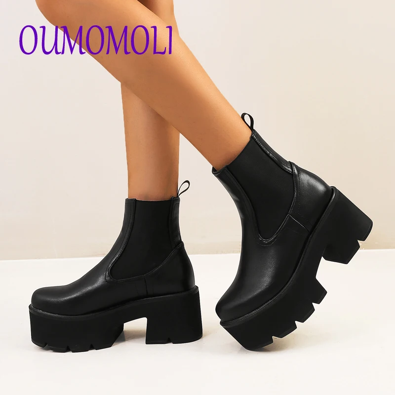 

Brand Designers Fashion New Winter Women Shoes Black High Heels Boots Platform Ankle Boots Chunky Heel Pu Leather V159