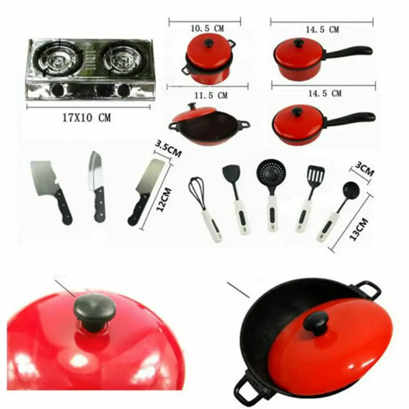 

Hot Kitchen Toys 13PCS Toddler Girls Baby Kids Play House Toy Kitchen Utensils Cooking Pots Pans Food Dishes Cookware