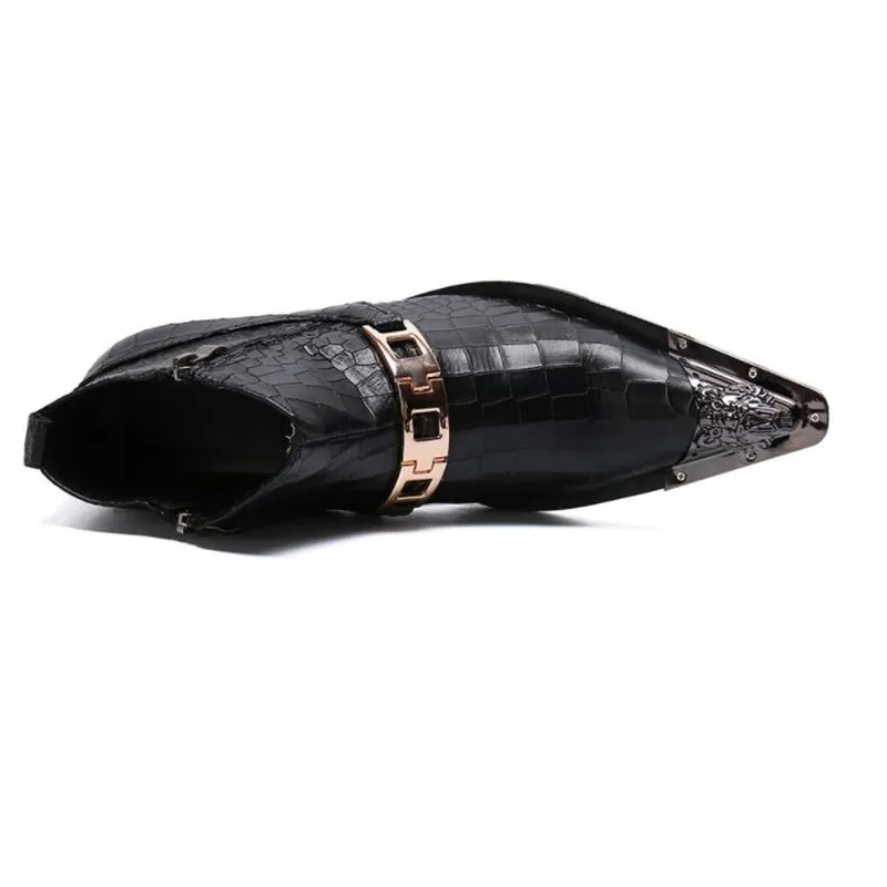 Мужские ботинки челси из змеиной кожи черные мотоциклетные в западном стиле