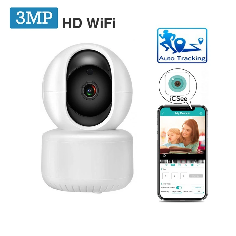 

rack 3MP IP Camera Surveillance Security Monitor WiFi Wireless Mini Smart Alarm CCTV Indoor Camera iCSee XMEye