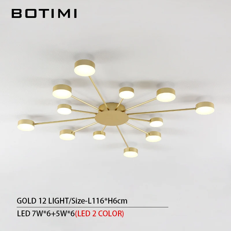 12 Light-Gold BOTIMI Новинка Металлические нерегулярные потолочные светильники для фойе черный потолочный светильник золотой поверхностный монтаж светильник для спальни - Цвет корпуса: 12 Light-Gold