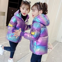 childrens cotton padded jacket new winter wear boys and girls hooded warm down jacket baby colorful bright face down jacket