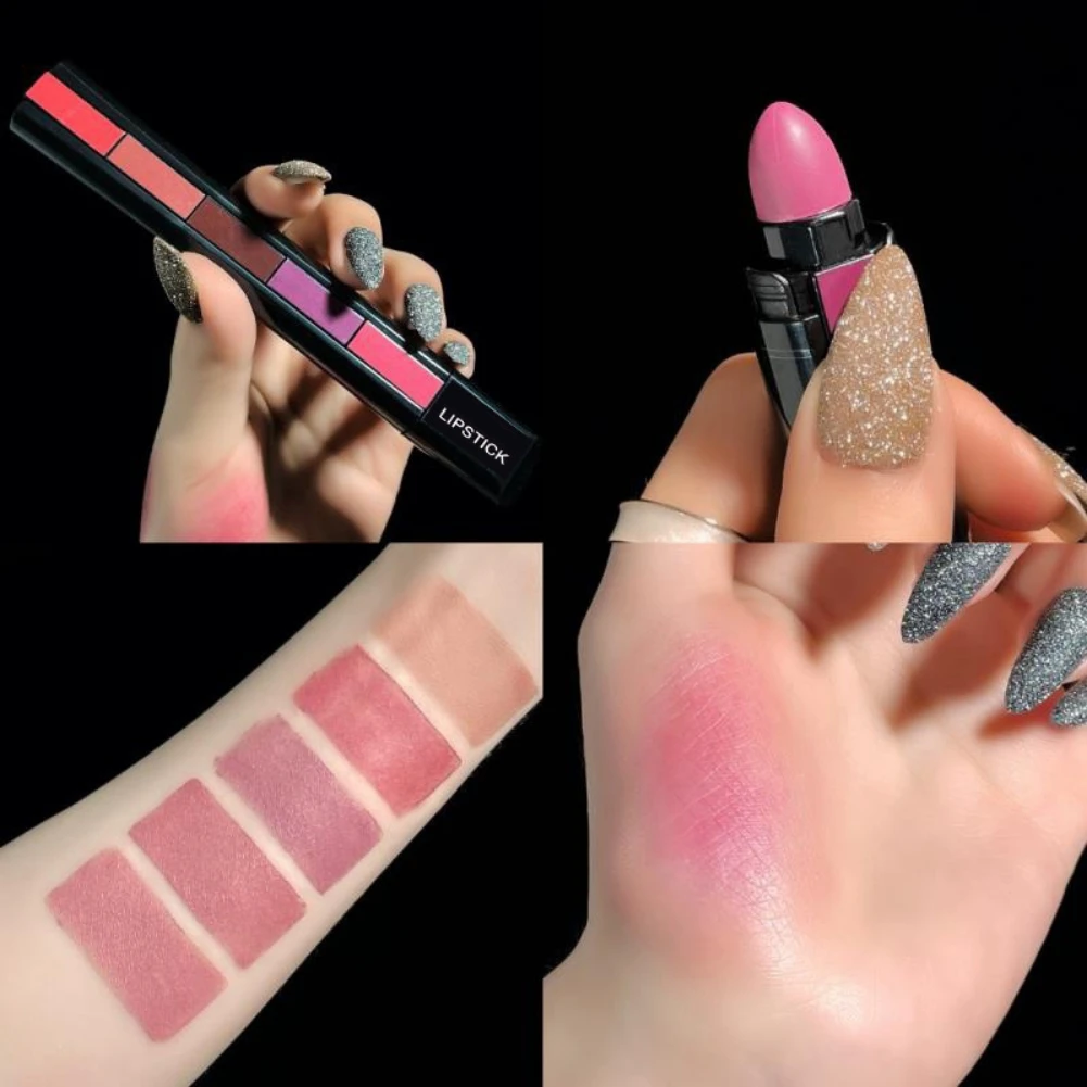5 in 1 Long Lasting Lip Tint Matte Lipsticks Makeup Combination Strip Set Moisturizing Lips Cosmetics |