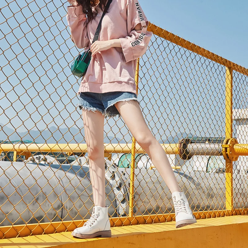 Женские ботильоны из искусственной кожи мотоциклетные ботинки на платформе