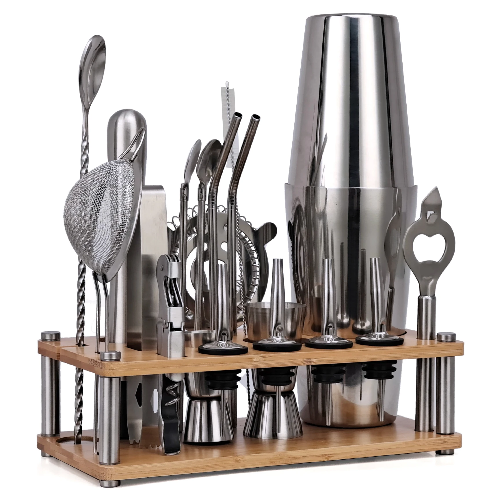 Набор бармена набор из 20 коктейльных шейкеров со съемной бамбуковой подставкой